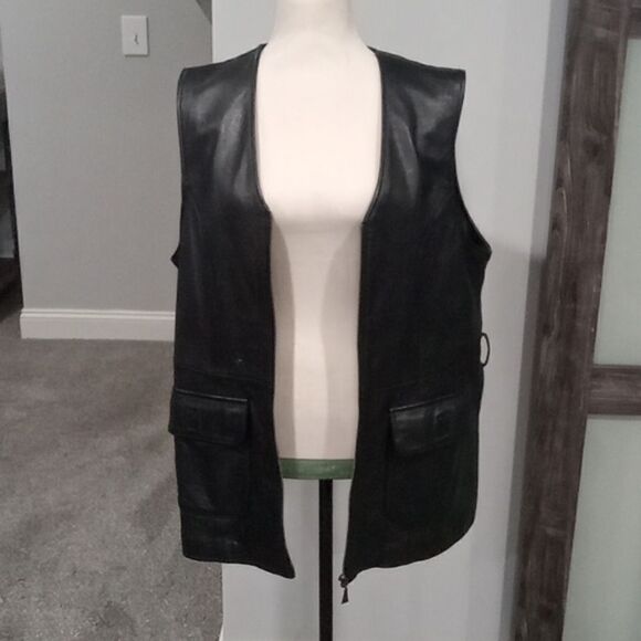 Othello Pelle 100% leather vest with front pockets and zipper closure size large - Picture 1 of 2
